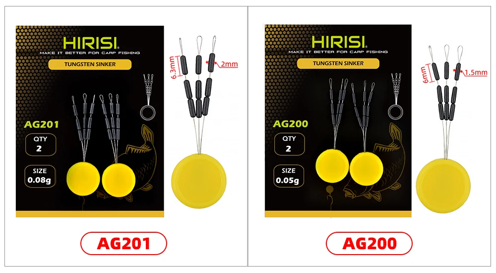 Hirisi 2Set Wolfram-Sinker Hooklink-Gewichte Größe 0,05 g 0,08 g für Karpfenangeln Terminal Tackle AG200 Angelzubehör – Detail 3