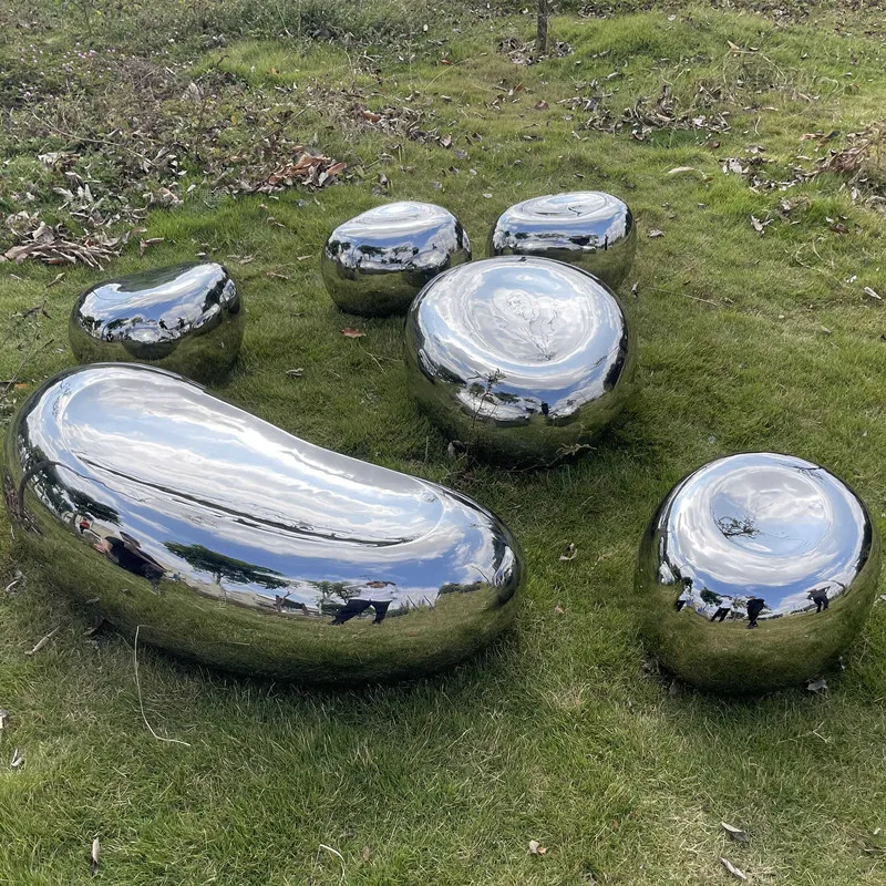 Stainless Steel Mirror Stone Table and Chairs Sculpture, Garden Park, Square Shop, Shopping Mall, Hotel, Art Ornaments 5