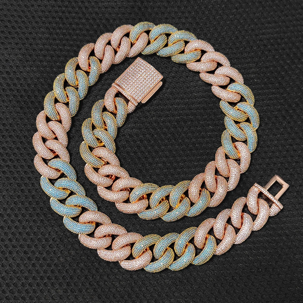 Hip Hop Rapper Jewelry 25MM Big Heavy Full CZ Stone Paved Bling Iced Out Round Cuban Link Chain Necklace For Men Bangles