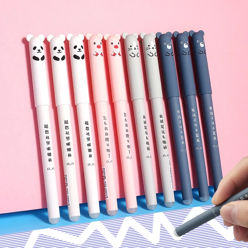 

40Pcs Cartoon Animals Erasable Pen 0.35mm Cute Panda Pig Kawaii Gel Pens for School Writing Novelty Stationery Girls Gifts