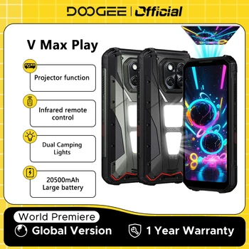 Anteprima mondiale DOOGEE V Max Play Proiettore 5G Telefono robusto 20500mAh Doppie luci da campeggio Dimensity 7300 Smartphone NFC da 16 GB + 512 GB
