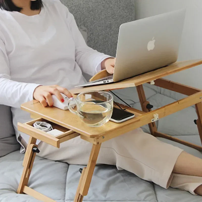 Portable Folding Laptop Desk Bed Accessories Folding Tray Dormitory Bed TableModern Wooden Carving Multi-Functional Workspa