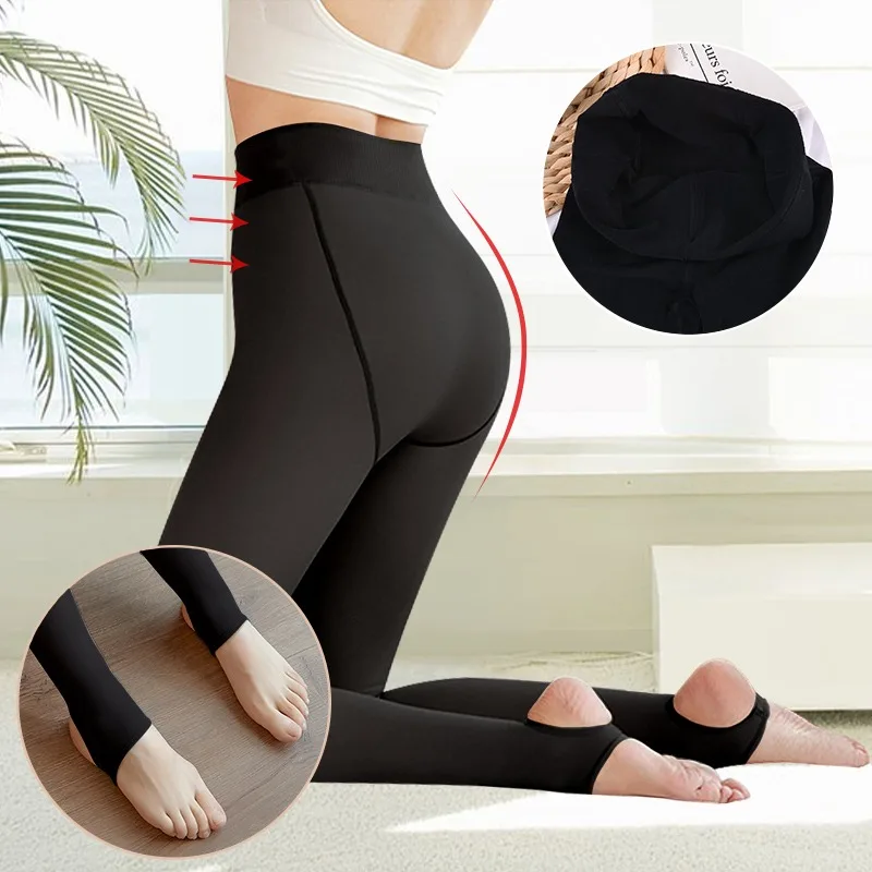 Leggings térmicos para mulheres, calças justas de lã quente, meia