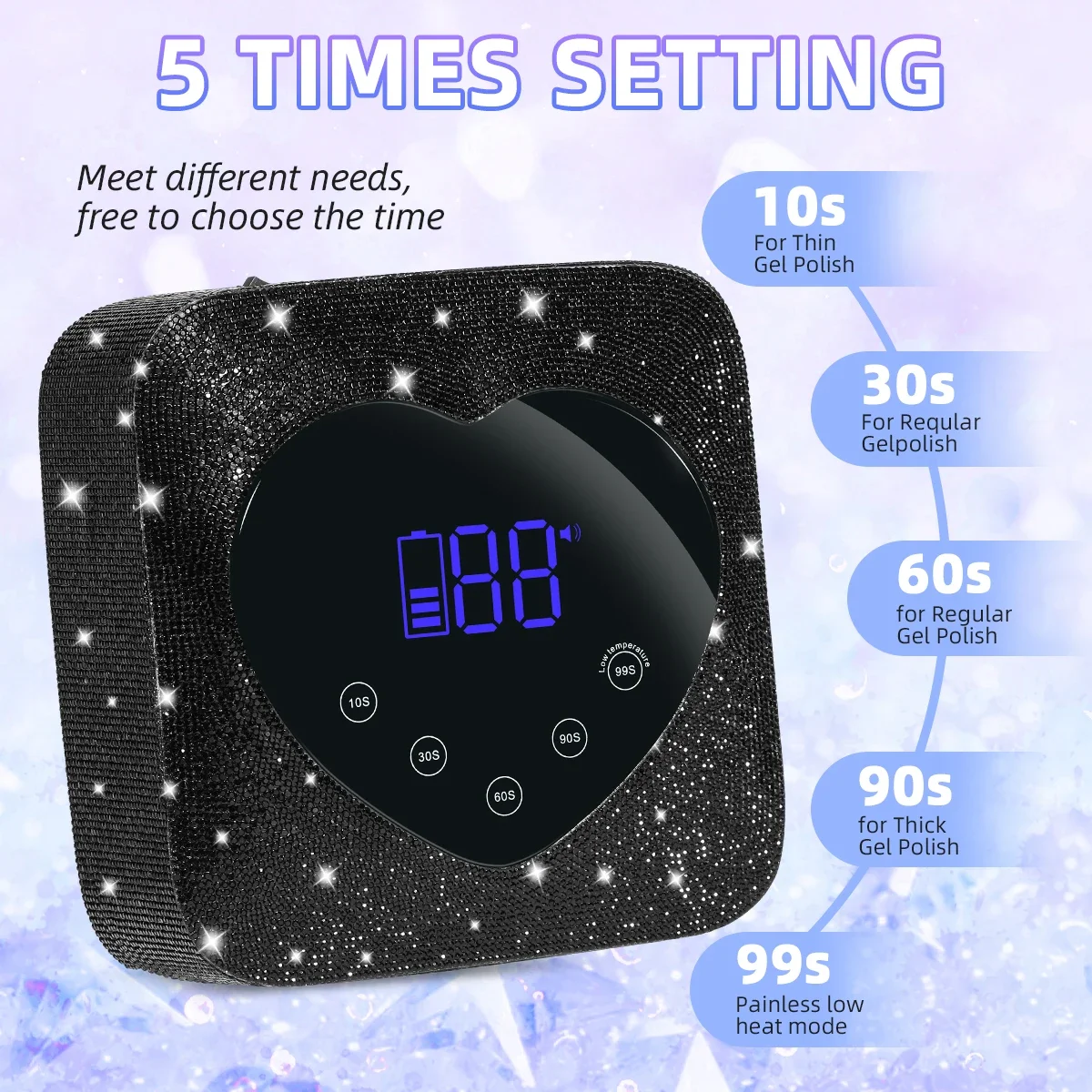 UV LED Nail Lamp Nail Art Lamp with Diamonds Cordless UV Cabin for Nails Manicure Lamp with 5 Timer Settings Nail Light Tools 2