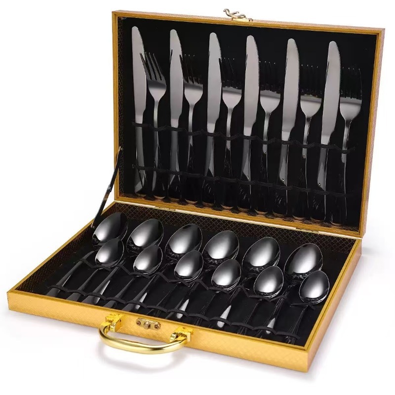 Mikasa, Satin Court Knives 6 Servings,24 Piece Set, Stainless Steel Western Cutlery, Gift Box Set & Cutlery Rose Gold gold black