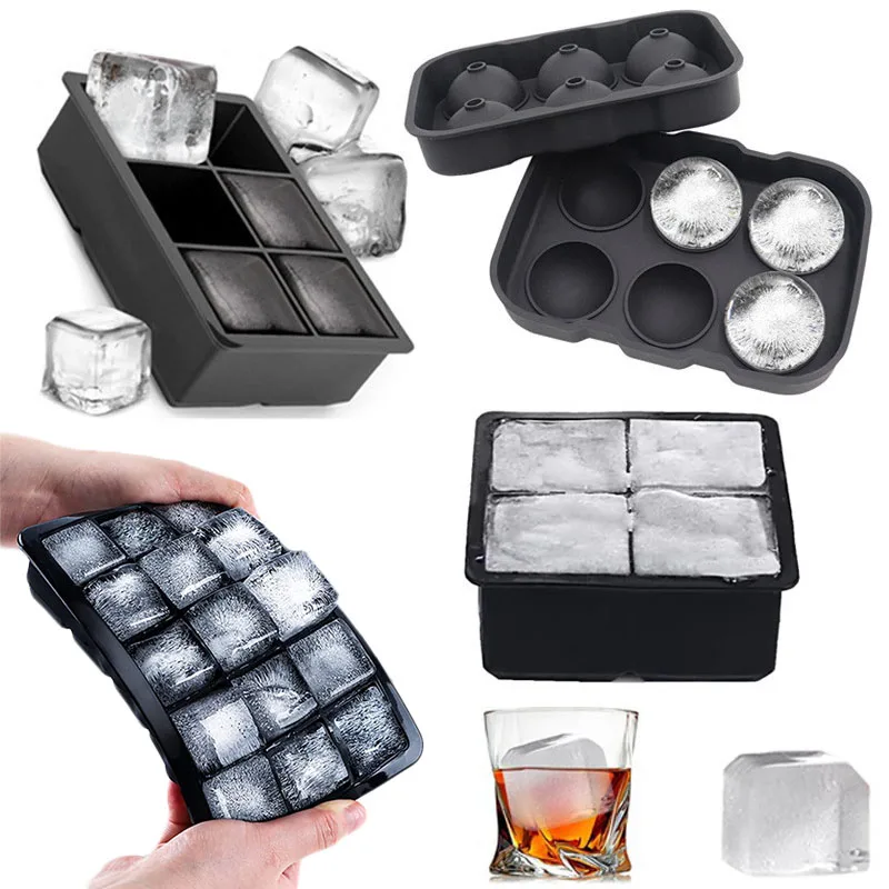 4/6/8 Grids Big Ice Cube Mold Tray Large Silicone Ice Cube Mold DIY Ice Maker Square Tray Mold Bar Pub Wine Ice Blocks Mould
