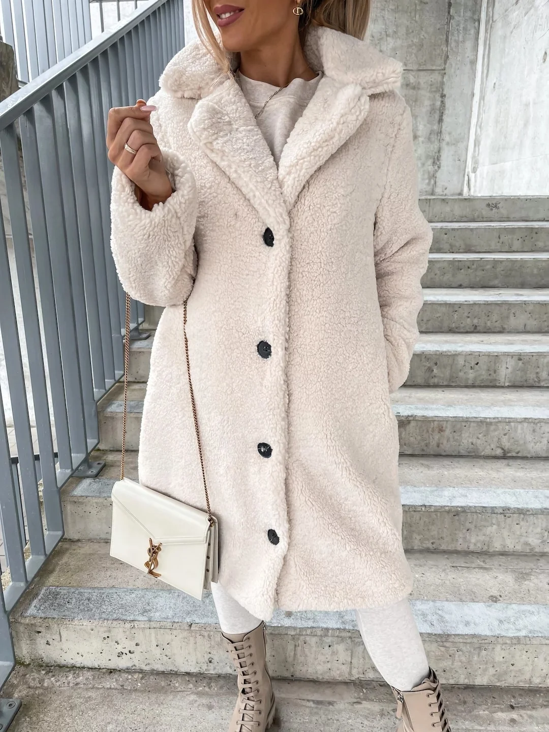 Western Style Women Coat Long Sleeve Lapel Collar Single-breasted Loose Cotton Elegant Chic Ladies Coat For Autumn Winter 2023