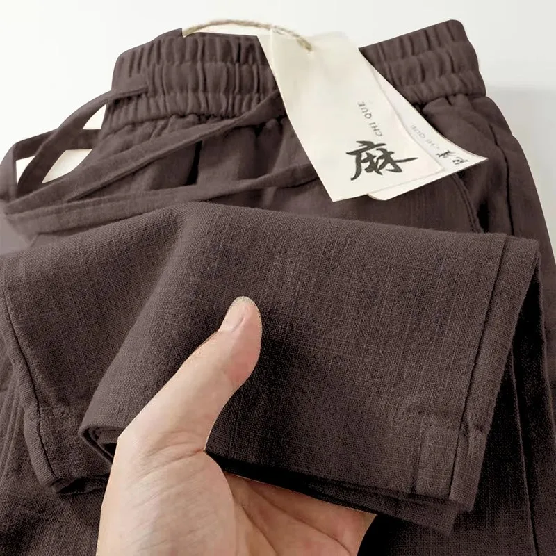 Men's Summer Loose Ice Silk Linen Pants Thin Breathable Sports Casual Large Size Straight Leg Long Trousers