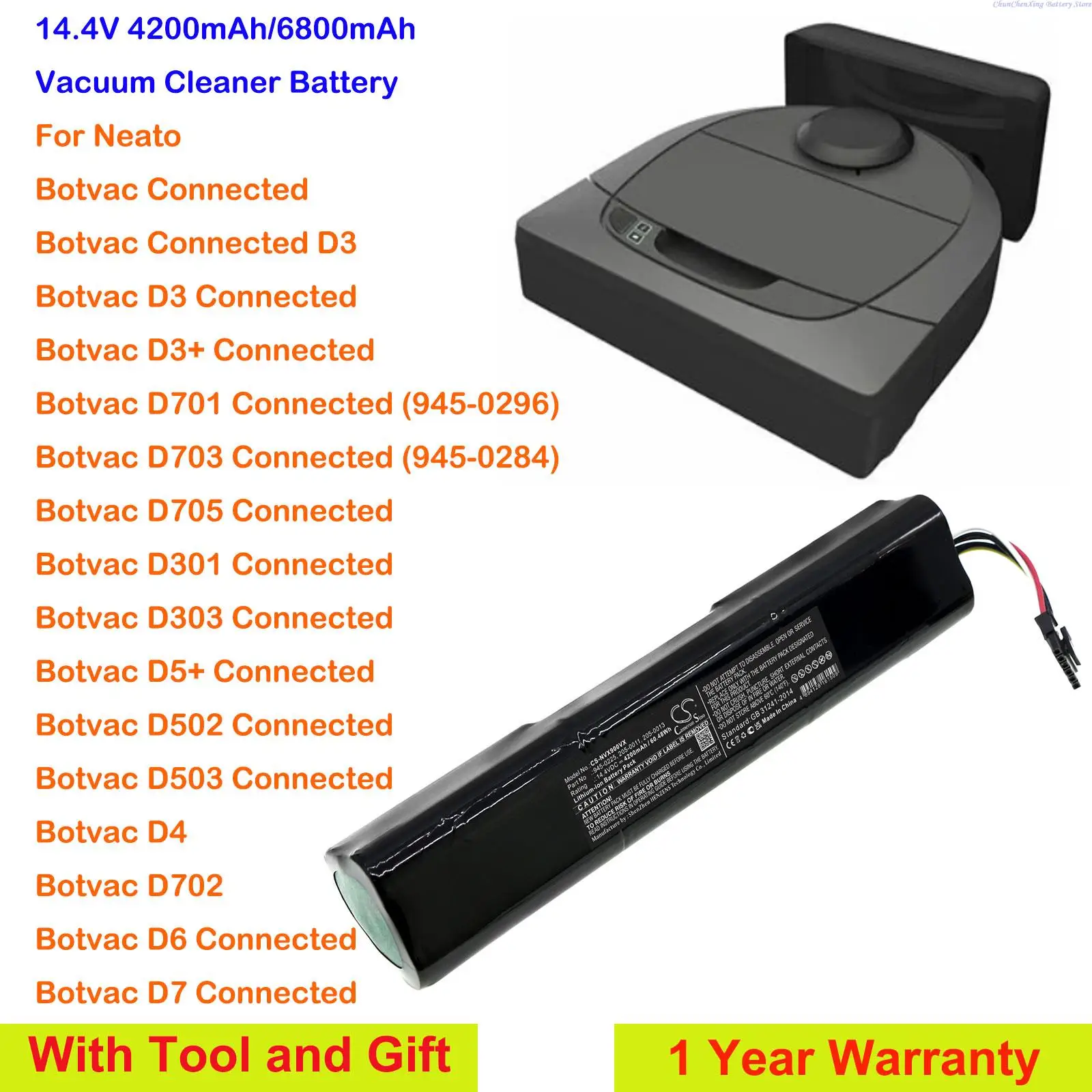 Bateria Cs-aspirador para Neato Botvac Conectado D3d3 +d301d303d502d503d6d7d701d702d703d4d5 4200mah d5 Mais 6800mah