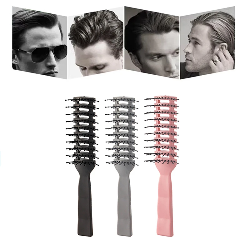 Men Plastic Vent Hair Brush Anti-static Comb Hairdressing Salon Barber Curly Hair Care Wig Styling Tool Comb Brush Massage Tool 3