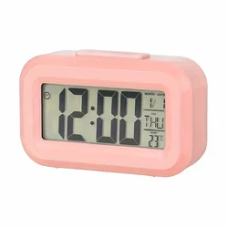 Smart Digital Alarm Clock with LCD Display and LED Light for Bedroom or Office (Black and White) (Pink 1pc)