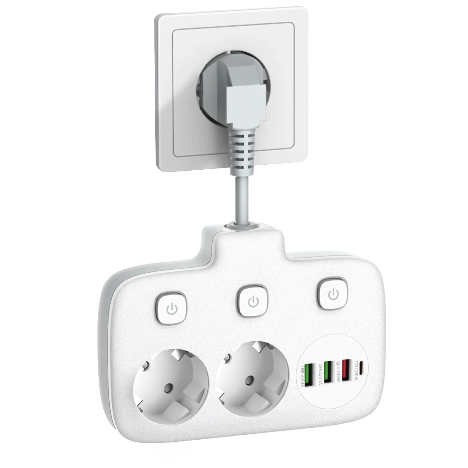 멀티탭 EU 플러그, USB 포트, 고속 충전 다중 소켓, 전기 콘센트 서지 보호대, 2500 W 독립 스위치