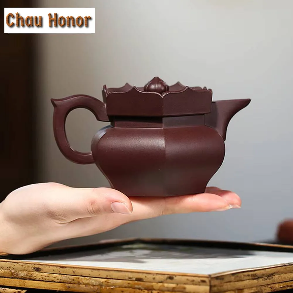 250ml Yixing Purple Clay Teapot Famous Artists Handmade Monk Hat Pot Deposit Raw Ore Purple Mud Kettle Chinese Zisha Tea Set