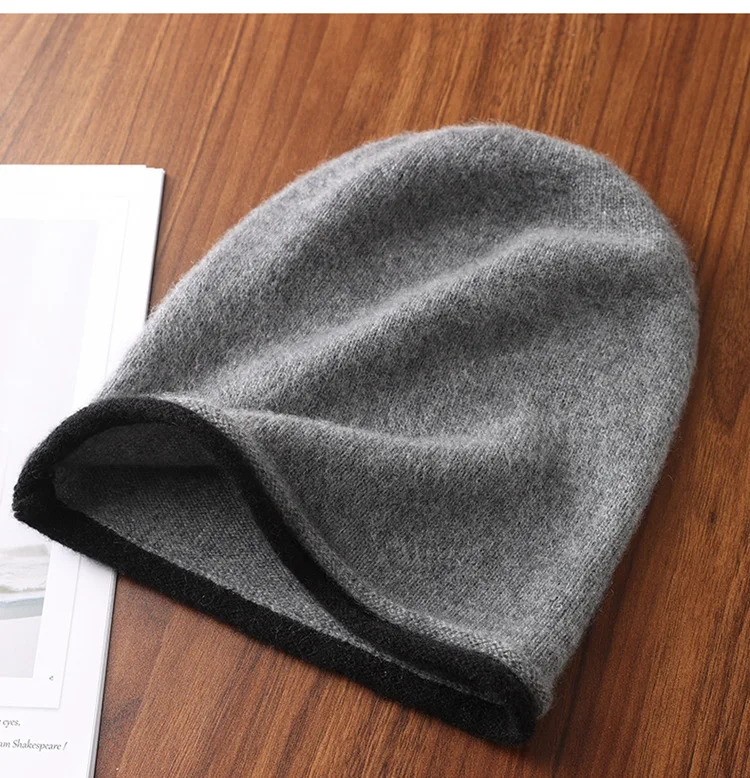 Winter Hat Regardless of Gender 100% Merino Wool Knitted 2024 New Women's Soft Warm Bean Hat Fashion Outdoor Curly-brimmed Hat