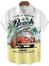  Summer Men's Hawaiian Shirts Vintage Top 3d Car Print Loose Casual Shirts Men Beach Aloha Shirt Fashion Clothing Ropa Hombre 5XL 