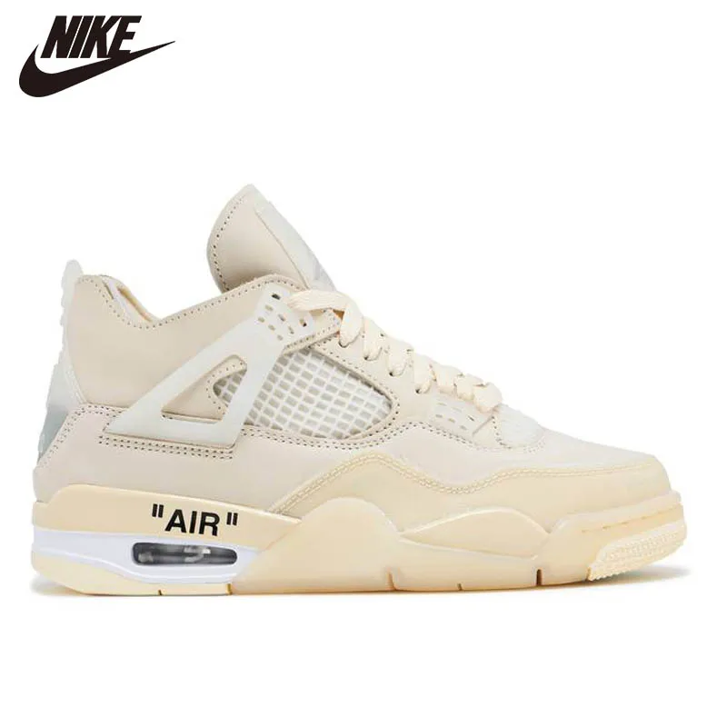 Cheap Real Jordan Off White X Nike Air Jordan 4 Retro Women Basketball Shoes GUAVA ICE NOIR SAIL Fashion Popular Comfortable Sports Sneakers