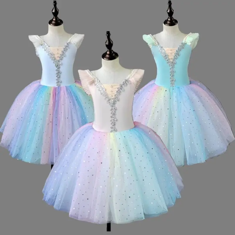 

Children's sling, veil, adult children's ballet performance dress, long dress, swan dance, sequin princess dress, uniform