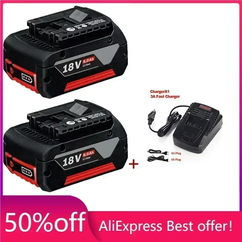 

100% Original 18V 6.0A Lithium Ion Rechargeable Battery for Bosch 10000mah Spare Power Tools Portable Replacement Indicator