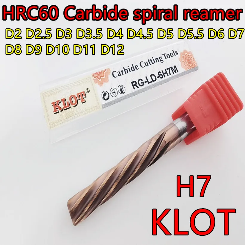 D2 D2.5 D3 D3.5 D4 D4.5 D5 D5.5 D6 D7 D8 D9 10 D11 D12 KLOT HRC60 H7 Carbide spiral reamer