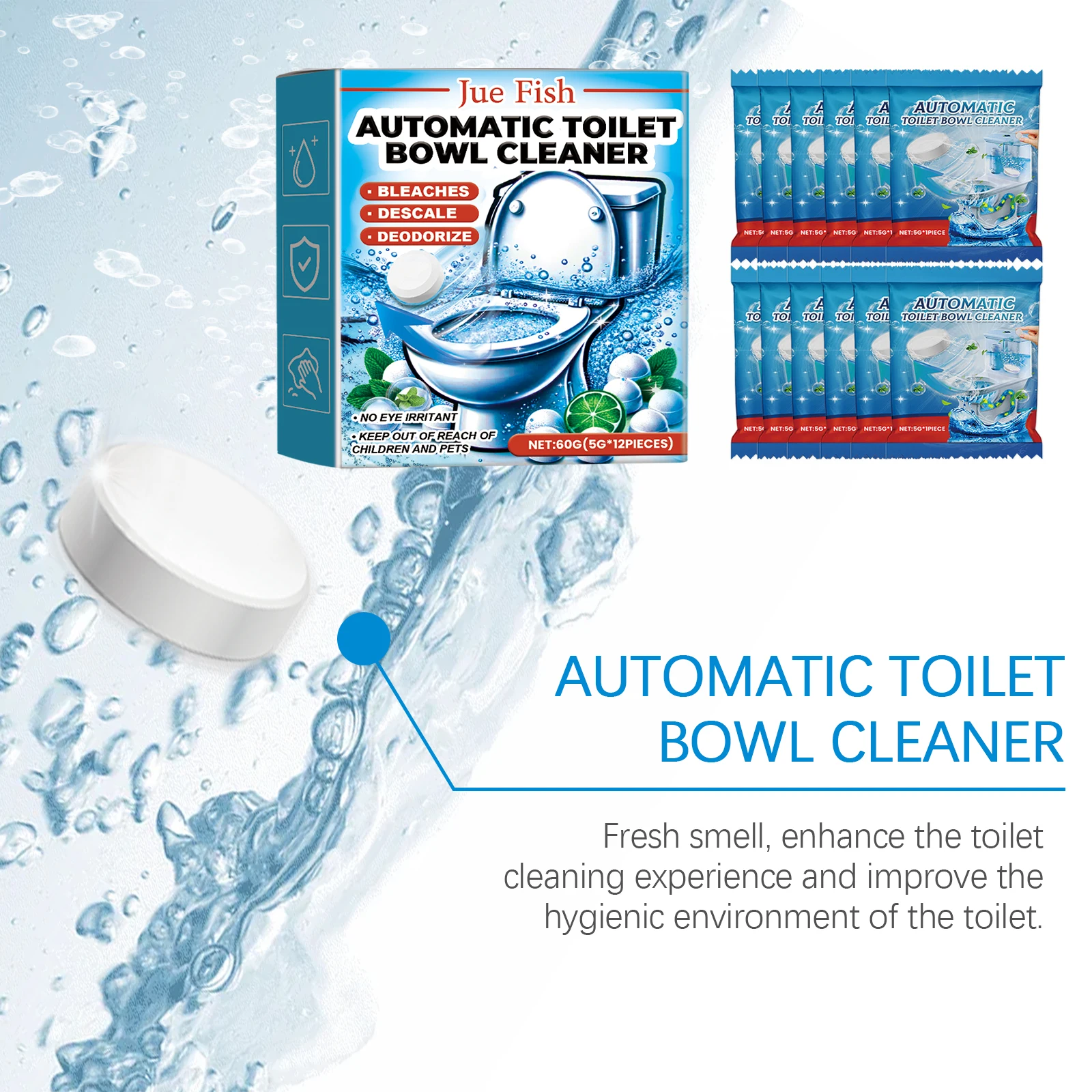 Automatic Toilet Cleaning tablets Urine stain and yellow dirt remover Deep cleaning deodorant for toilets 12pcs
