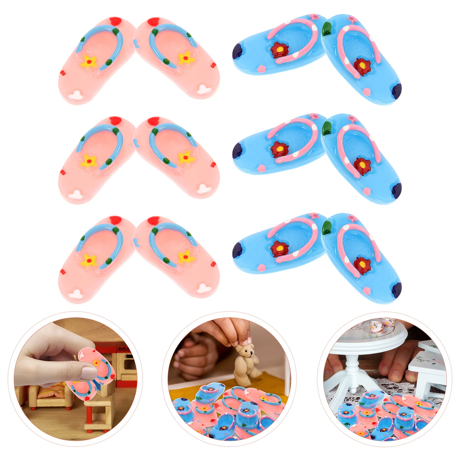 

6 Pairs Cake Baby Shoes Resin Slippers Ornaments Seaside Beach Toys Summer Tiered Tray Decor Miniature Adornment