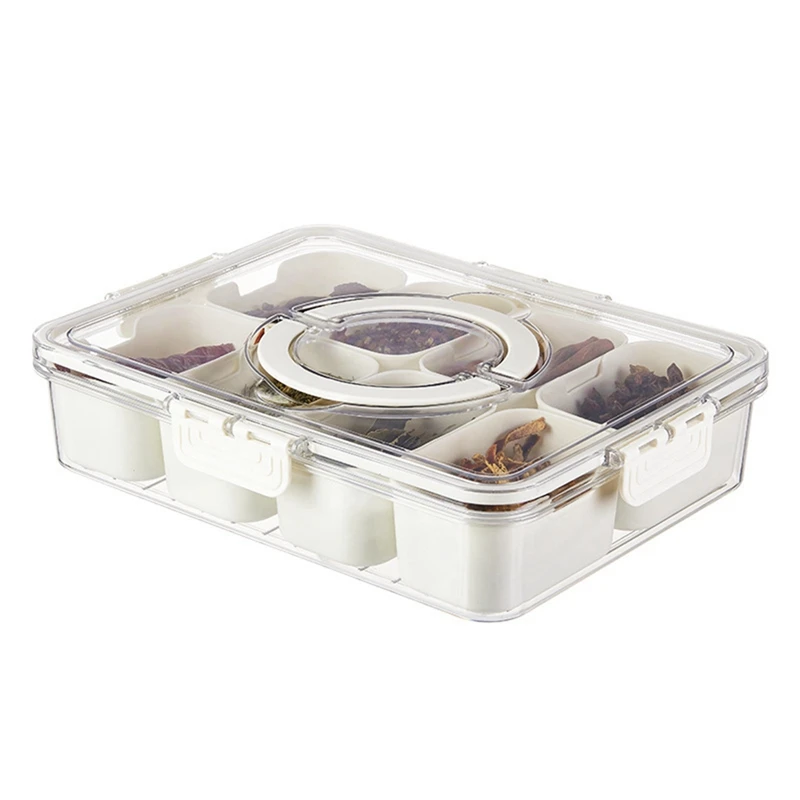 

Divided Serving Tray With Lid And Handle Portable Snack Platter Organizer With 8 Compartments Plastic Appetizer Tray