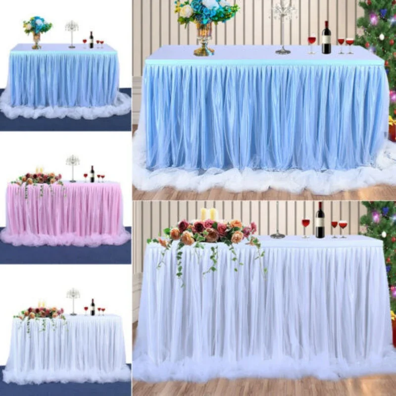 Chic Table Skirt with Tutu Mesh Layers for Wedding Ceremony Party Sweetheart Table Decoration Mesh Tablecloth