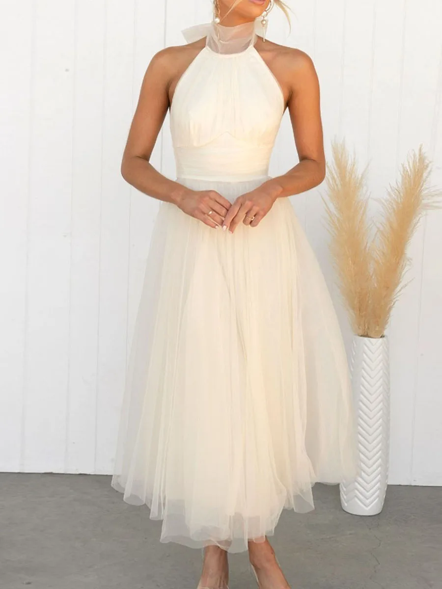 Elegant Women’s Backless Long Dress with Halter Neck