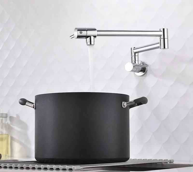 

Pot Filler Tap Wall Mounted Foldable Kitchen Faucet Single Cold Single Hole Sink Tap Rotate Folding Spout Chrome Gold Brass