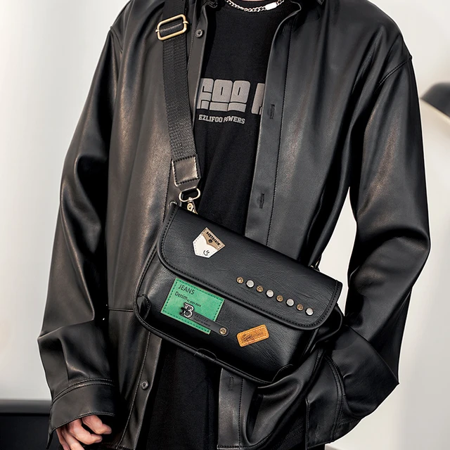 Fashion Badge Rivet Messenger Bags Men Crossbody Bag Luxury Small Flap  Messenger Bag Men Handbags Shoulder