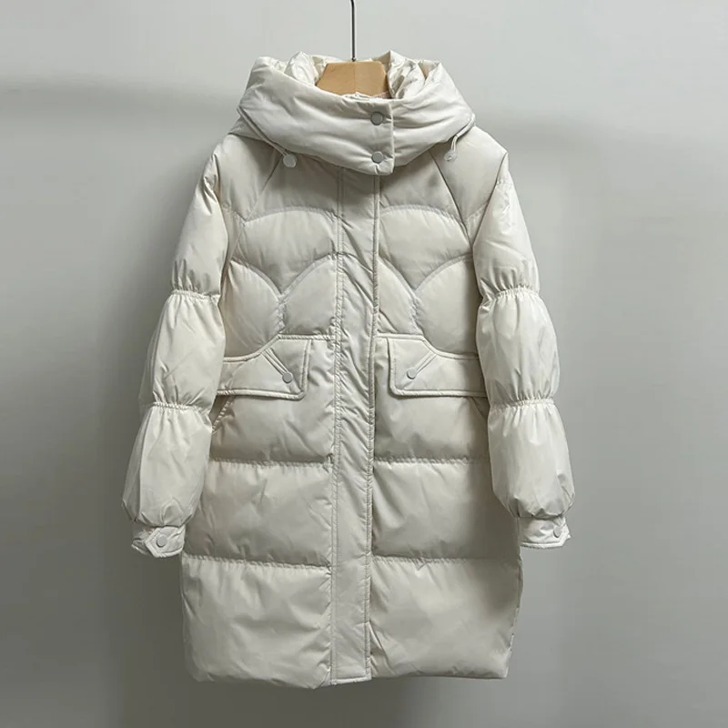 Mid Length Down Jacket Winter Hooded Fashion Bread Jacket Silhouette Women Jacket