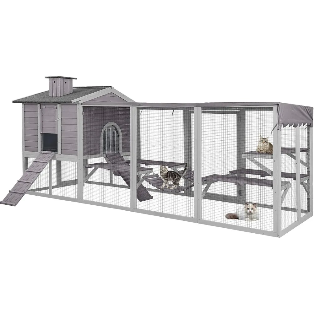 Cat House Catio Outdoor Cat Enclosures, Large Kitty House Condo Playpen with Platforms & Unique Deformation Cats