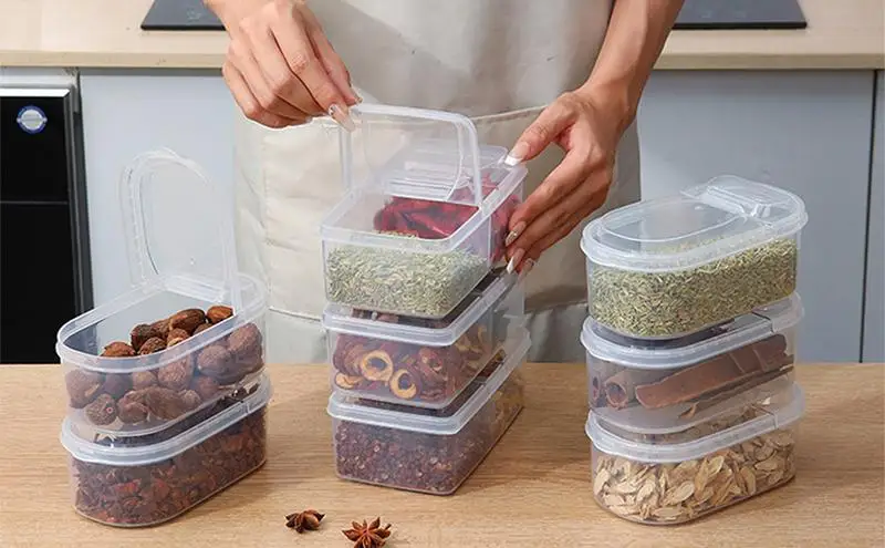 

Clear Seasoning Box Cereal Dispenser Grain Storage holder Sealed Spice Jar Transparent Rice Container Spice Box with Lid