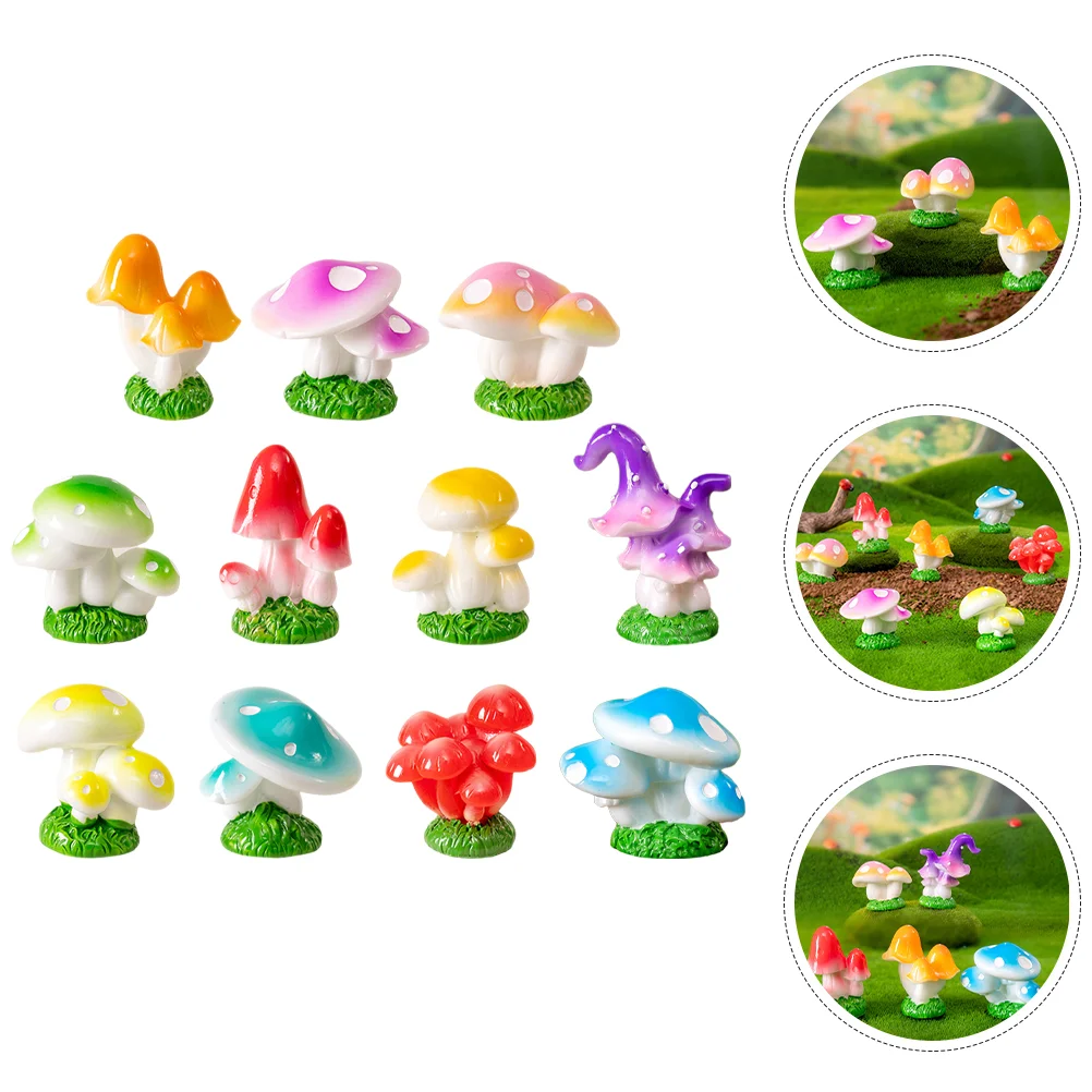 

11 Pcs Micro Landscape Flowerpot Mushroom Figurines Statue Decor Resin Tiny Miniature Decoration Crafts Ornament