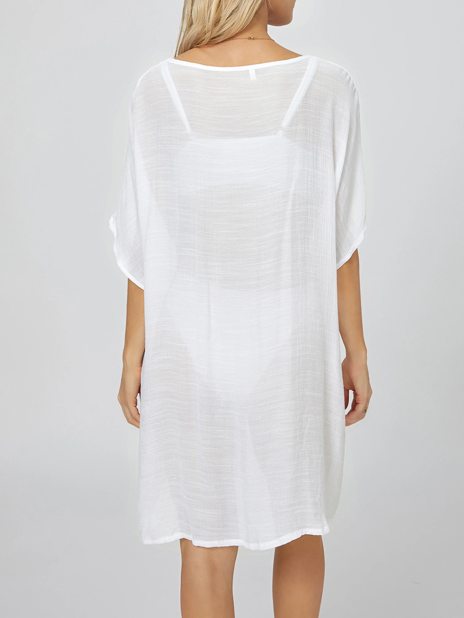 Women Beach Cover Up Shirt Oversized Short Sleeve Bikini Swimsuit Dress Button Down Beachwear Loose Fit Blouse 5