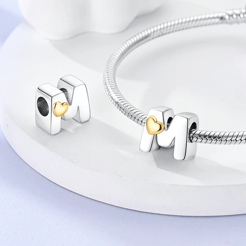 Silver Plated DIY Alphabet Charms Beads LOVE Heart Letter Gift Dangle Fit Original Pandora Bracelet Bangle Jewelry Marking - Image 2