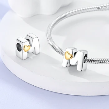 Silver Plated DIY Alphabet Charms Beads LOVE Heart Letter Gift Dangle Fit Original Pandora Bracelet Bangle Jewelry Marking