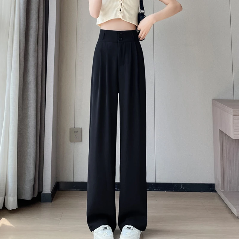 Women Clothes Korean Fashion Pleated Elegant Thin Suit Pants Female High Waist Straight Wide Leg Trousers 2024 Summer Pantalones