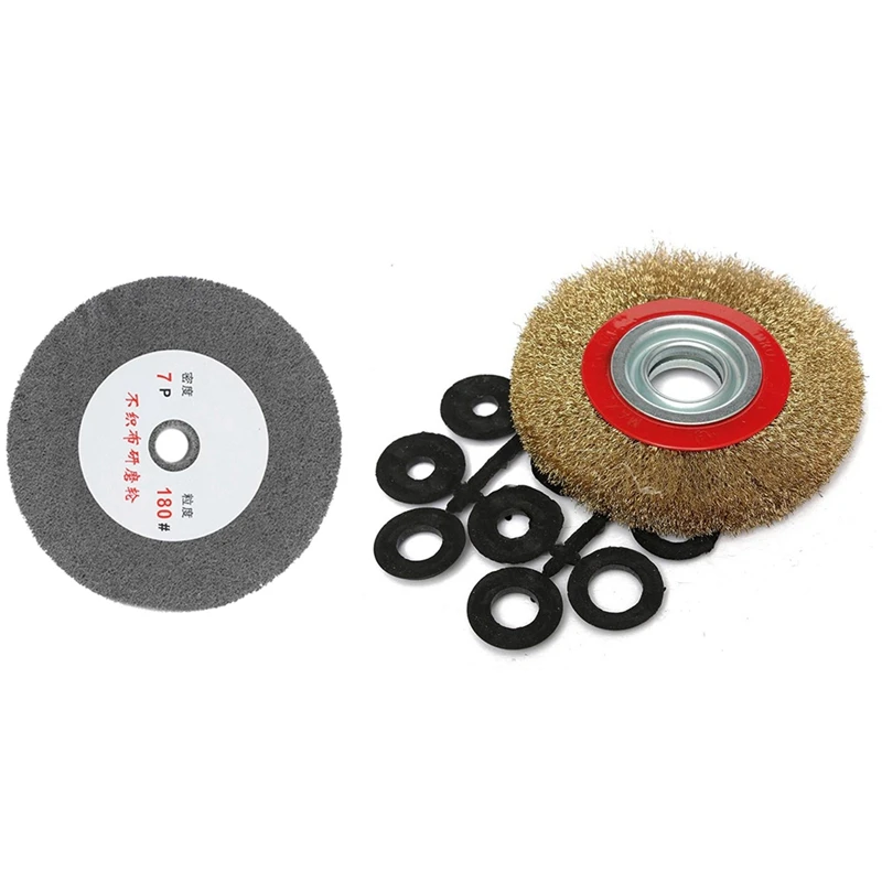 1 Pcs 180 Grit Fiber Wheel Polishing Disc 1 Set 8 Inch 200Mm Steel Flat Wire Wheel Brush Adaptor Rings