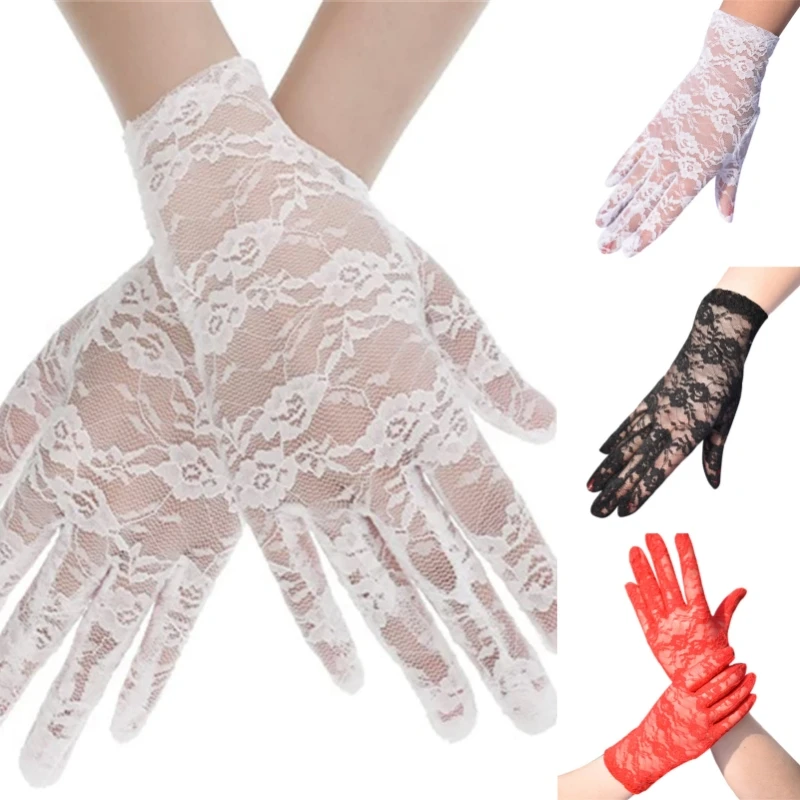 Elegante Damen kurze Spitzen handschuhe neue schiere Fisch netz schwarz weiß Abschluss ball Party weiblich modische einfarbige Fäustlinge heiß