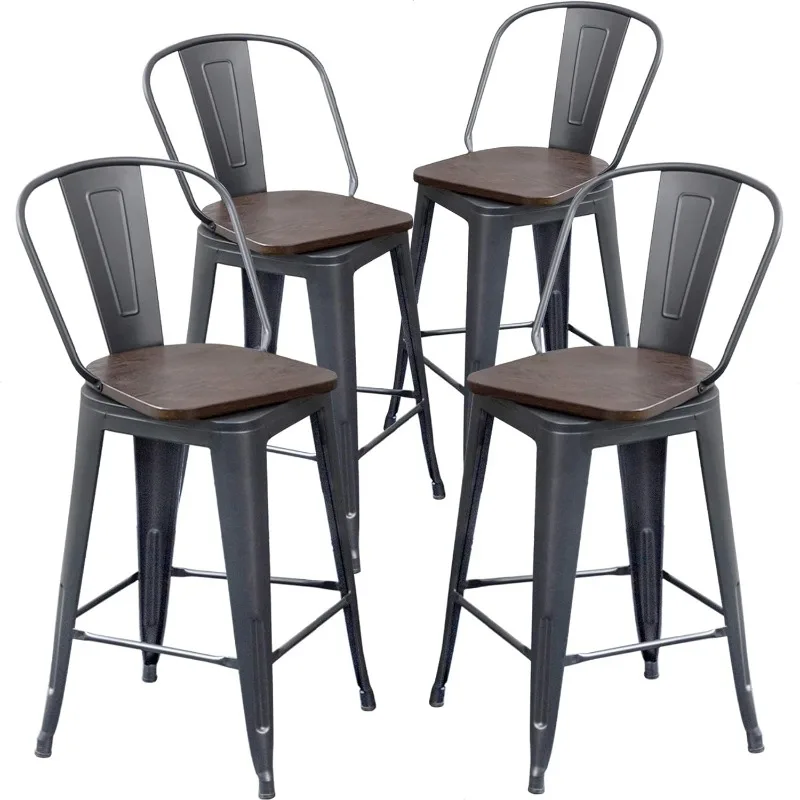 

Swivel Metal Bar Stools with Backs Counter Stools Set of 4 Counter Height Stools High Back Bar Chairs 24 Inch Barstools
