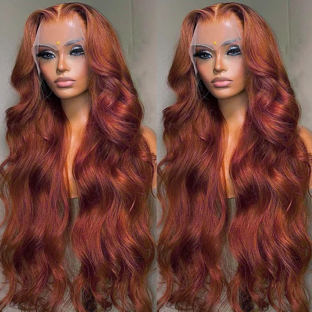 34 Inch Reddish Brown Body Wave Lace Front Wig 13x6 HD Lace Frontal Wig 13x4 Lace Front Human Hair Wigs Body Wave Closure Wig 2