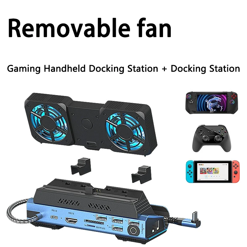 PD3.0 SD/TF RJ45 Detachable Fan steamdeck ROG switch gaming docking station docking stand with M2 hard drive enclosure 4K/60Hz 2