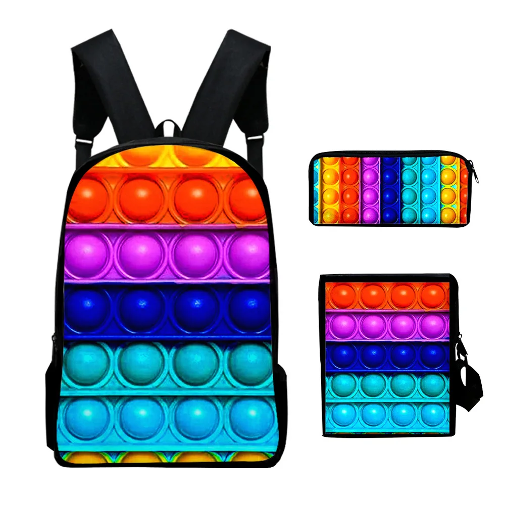Classic Novelty Rainbow Colorful 3D Print 3pcs/Set pupil School Bags Laptop Daypack Backpack Inclined shoulder bag Pencil Case