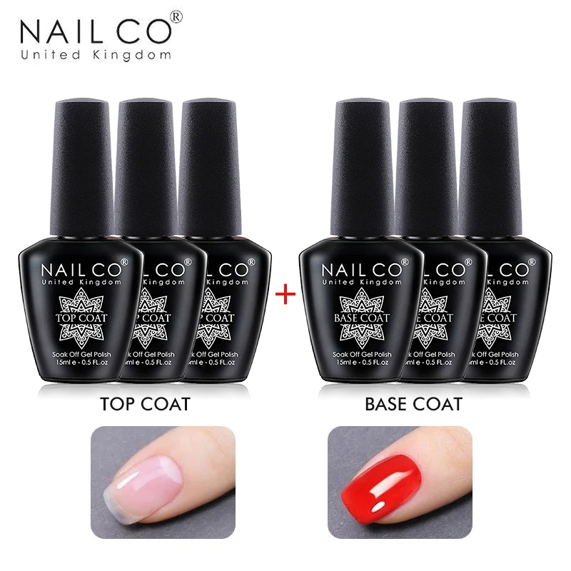 NAILCO 15ml 6pcs/Set Gel Nail Polish Kit Semi Permanent UV LED Gel Varnishes Soak Off Nail Lacquer Base Top Gel Nail Art Varnish 5
