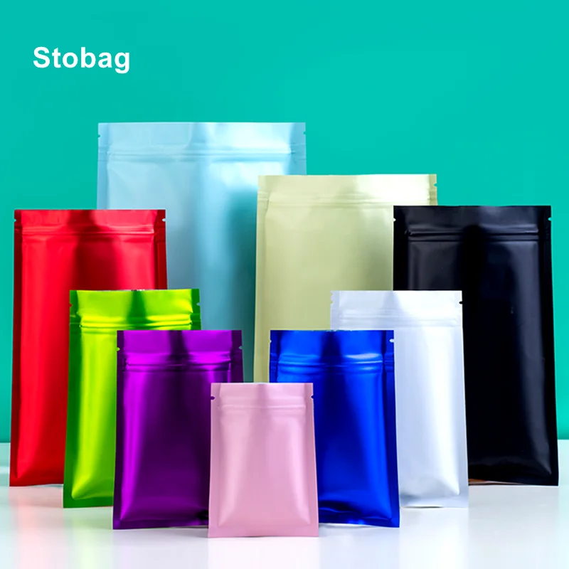 

StoBag 100pcs Colorful Matte Frosted Food Packaging Ziplock Bag Sealed for Candy Tea Nuts Snack Storage Resealable Pouches Logo