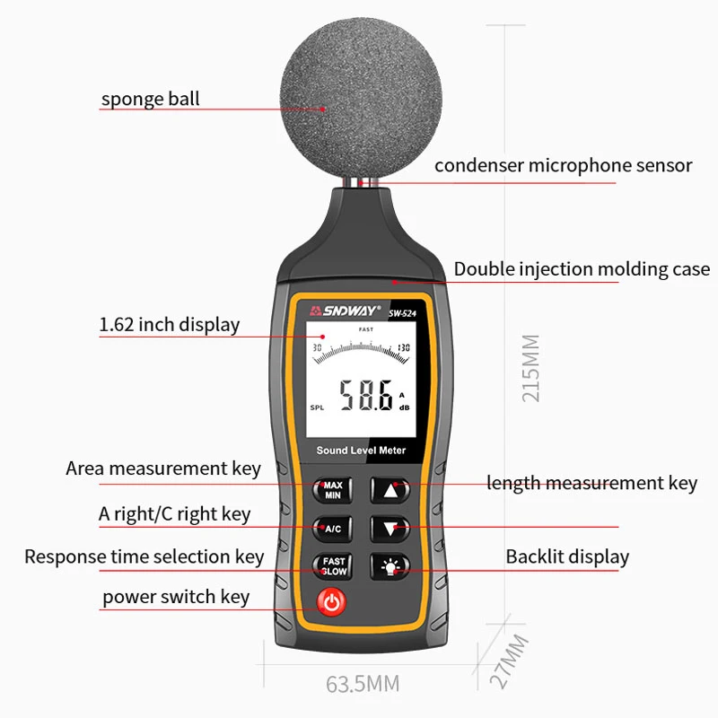 SNDWAY SW 523 524 Sound Level Meter 30 to 130 dB Detector Digital Professional Decibelimeter Noise Level Decibel Meter sound level meter digital noise meter