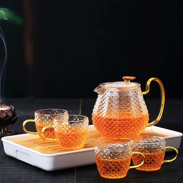 Set de ceainic din sticlă, ceainic din sticlă borosilicată, set de ceai din sticlă, set de cești, ceainic din sticlă rezistent la căldură, set de ceai Kung Fu_voghion.com
