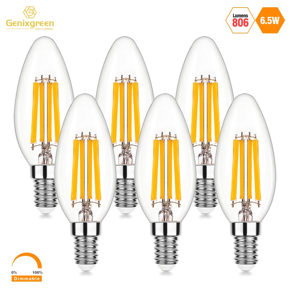 C35CandleLightBulb65WE14LedFilamentBulb806LumensHighLumens