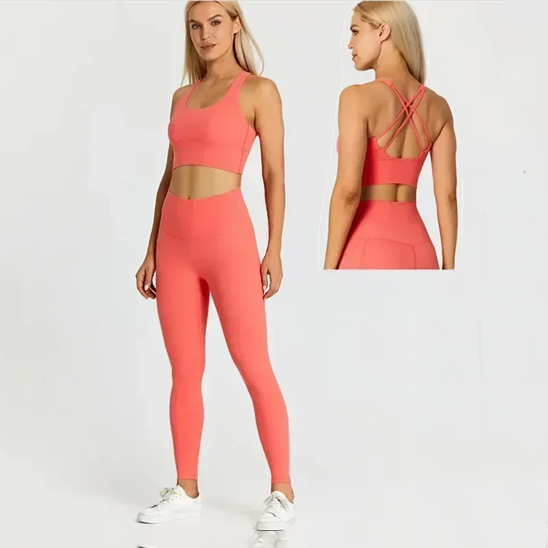 

Lemon Workout Clothes for Women 2 Piece Gym Sets Brushed Naked Feel High Waist Yoga Leggings 4 Way Stretch Fabric Sports Bra